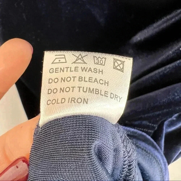 GUBBERRY Womens Velvet Wrap Dress Navy Blues Long Sleeve VNeck Bodycon Ruched M - Picture 8 of 13